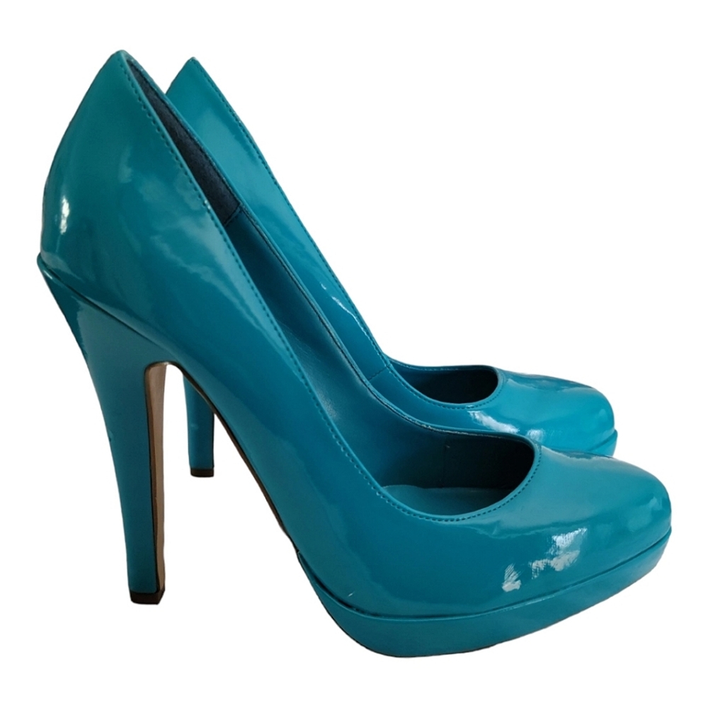 Teal Blue Patent Leather 5" Stiletto Pumps, Womens Size 9, Never Worn